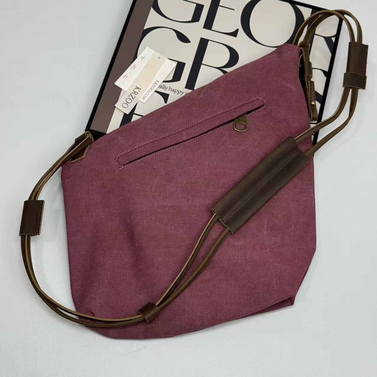 Leather strap crossbody messenger bag