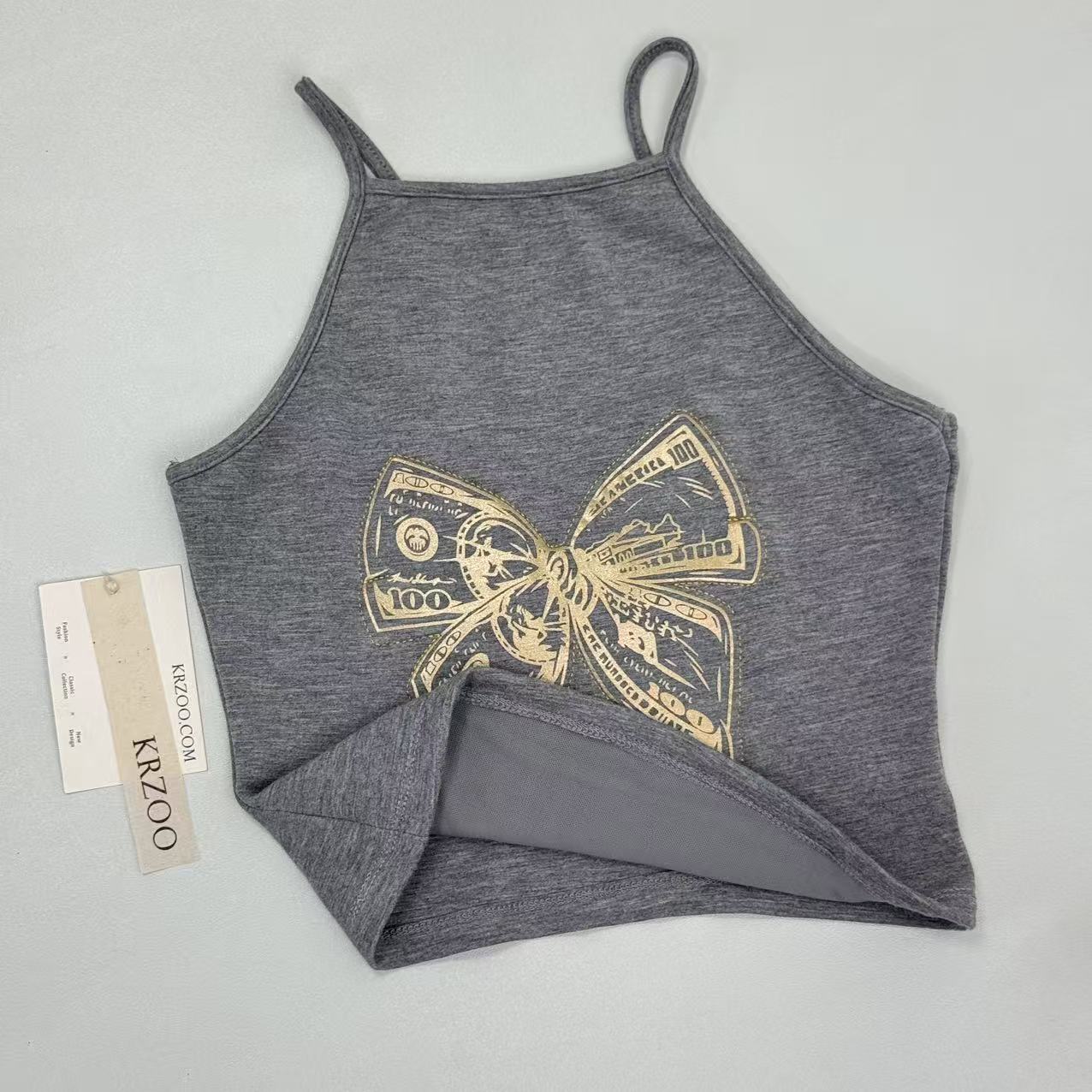 Embroidered printed undershirt with straps