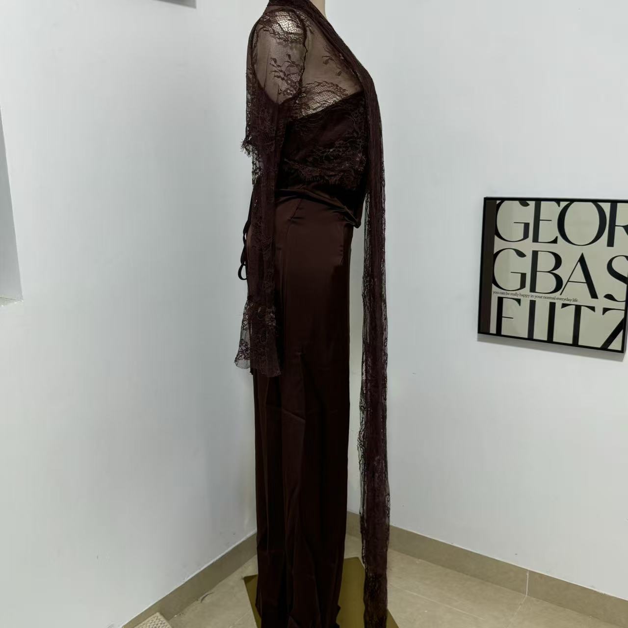 Brown Lace-Waist Dress