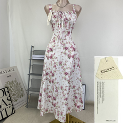 Floral print halter top with wide skirt dress