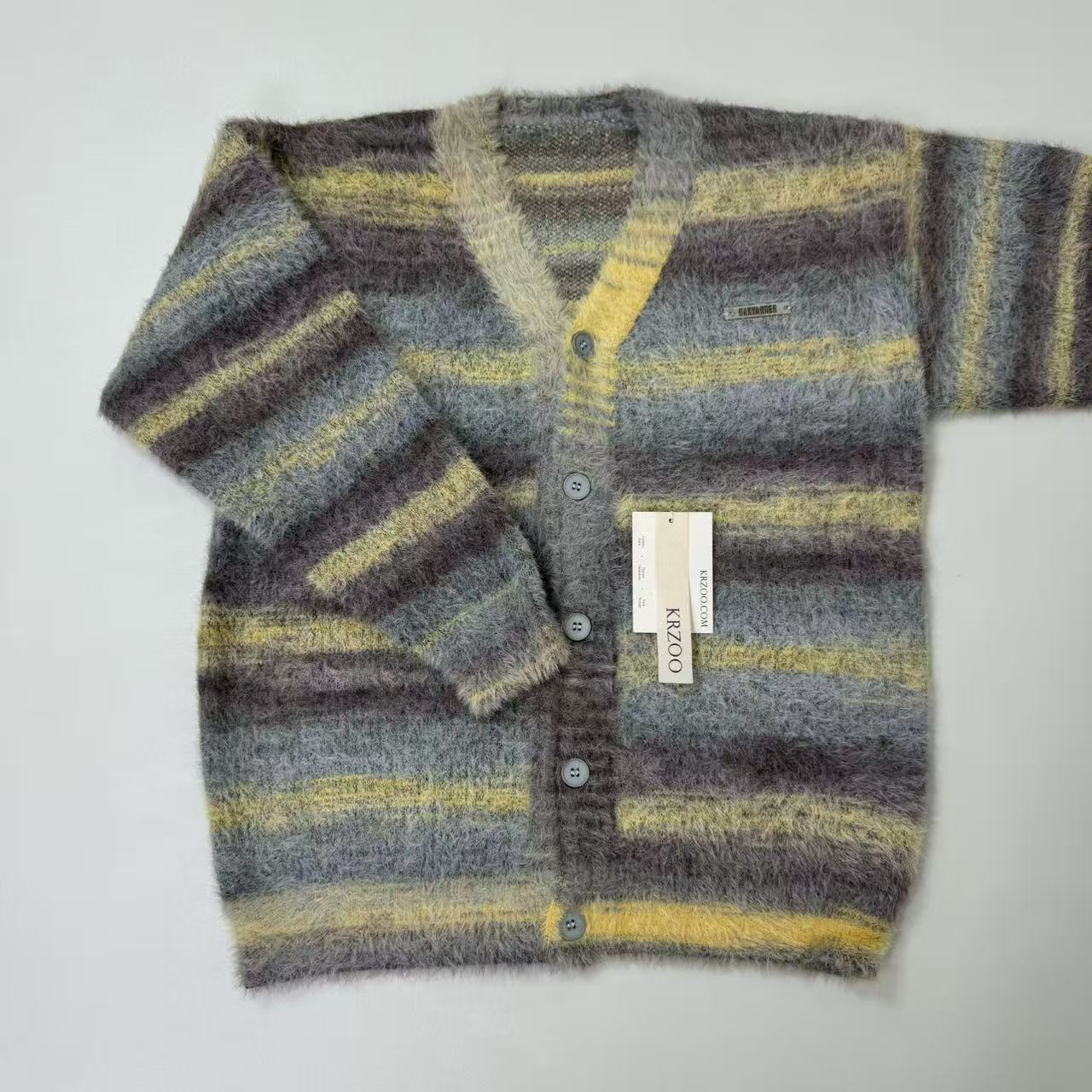 Multi-color striped V-neck pullover knitted sweater