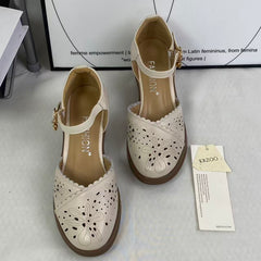 Hollow upper cowhide soft-soled shoes