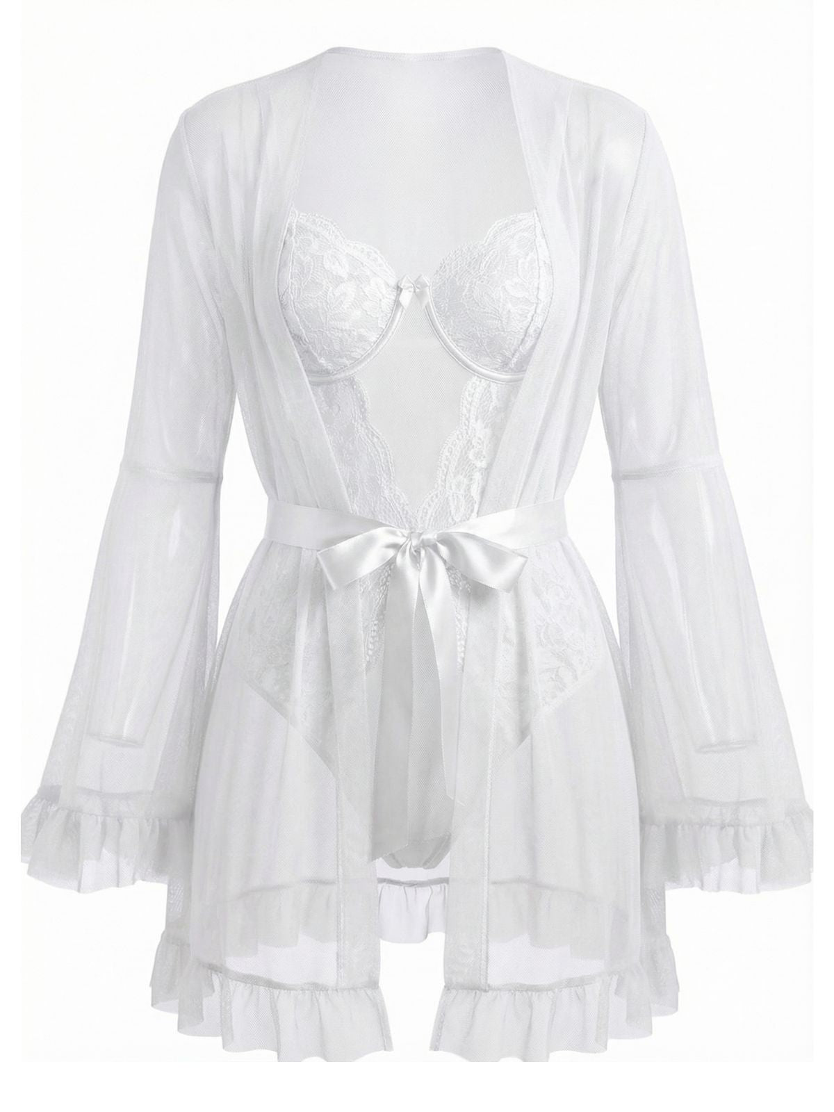 Red 1960s Solid Sheer Lace Patchwork Sleepwear Set