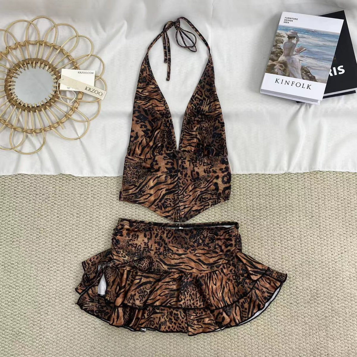 Halter-Neck Leopard Print Dress