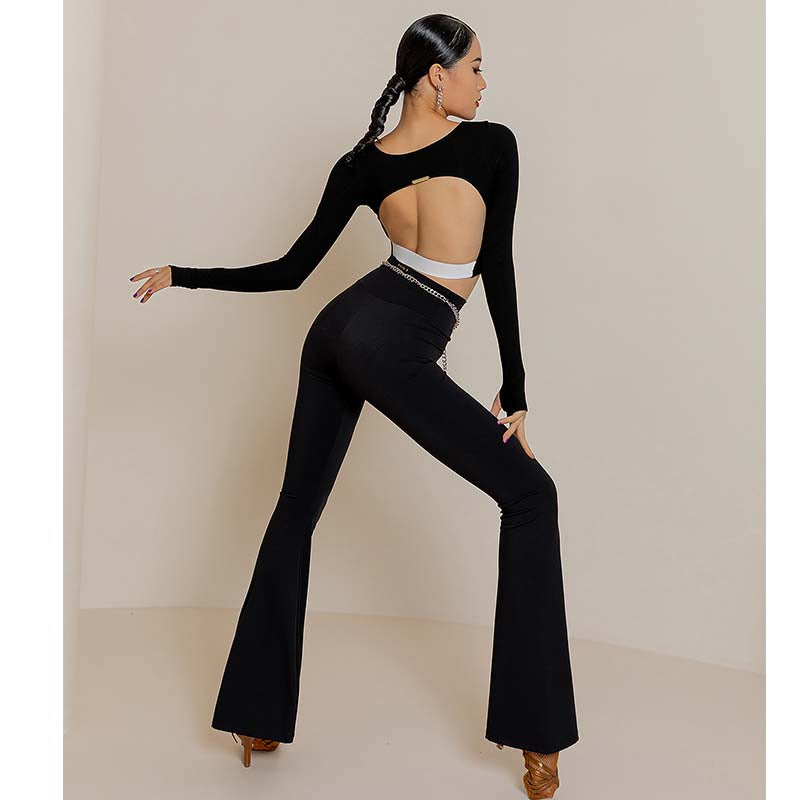 Women's Black High Waist Pants Latin Dance Wear Training Performance Pants