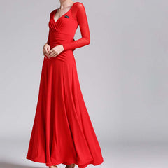 Women's Long Sleeve V-Neck Modern Dance Costume Ballroom Dance Dress