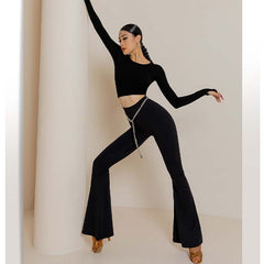 Women's Black High Waist Pants Latin Dance Wear Training Performance Pants