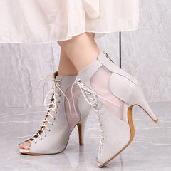 Women's Beige Customized Heel Velvet JazShoes Dance Heels Boots