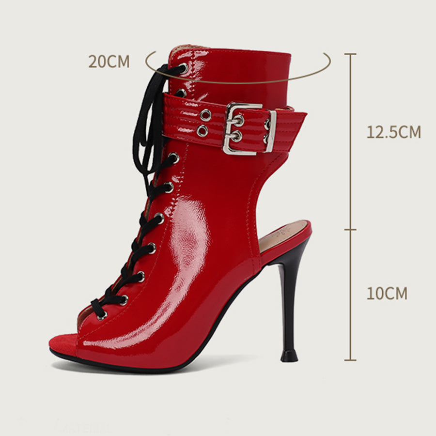 Women's 10cm Heel Rubber Sole Leatherette JazDance Shoes Open Toe Dance Heels Boots