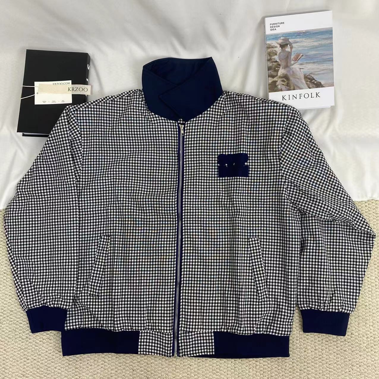 Color-Blocked Plaid Short Jacket