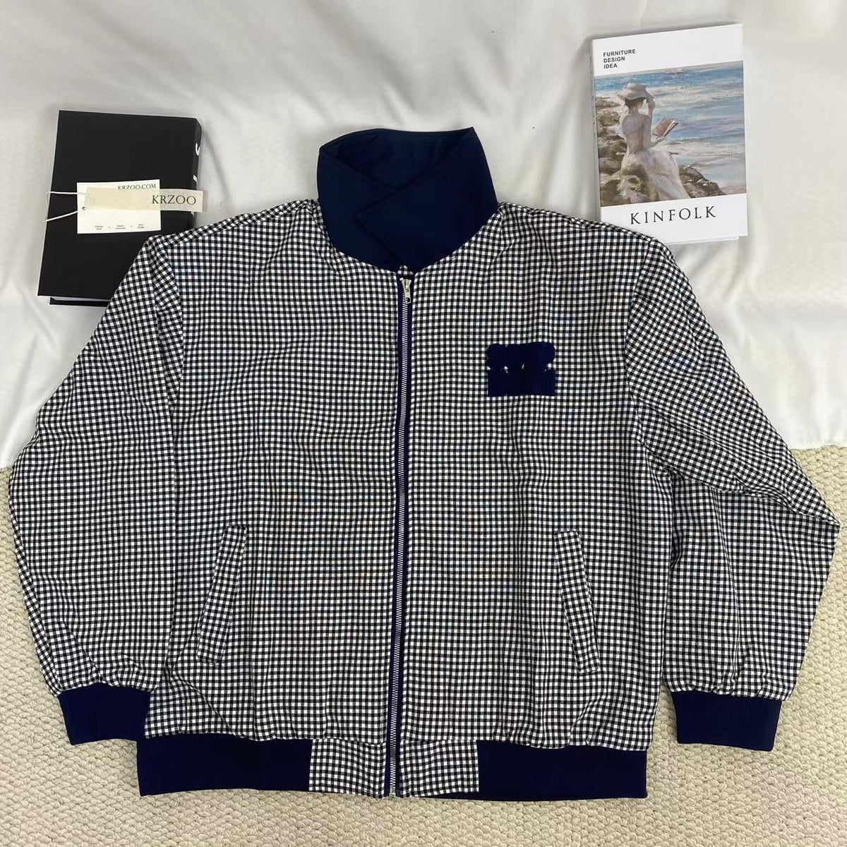 Color-Blocked Plaid Short Jacket