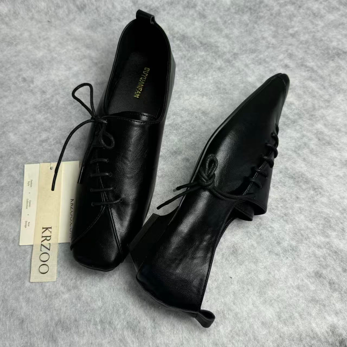 Mid-calf platform low-heeled leather shoes