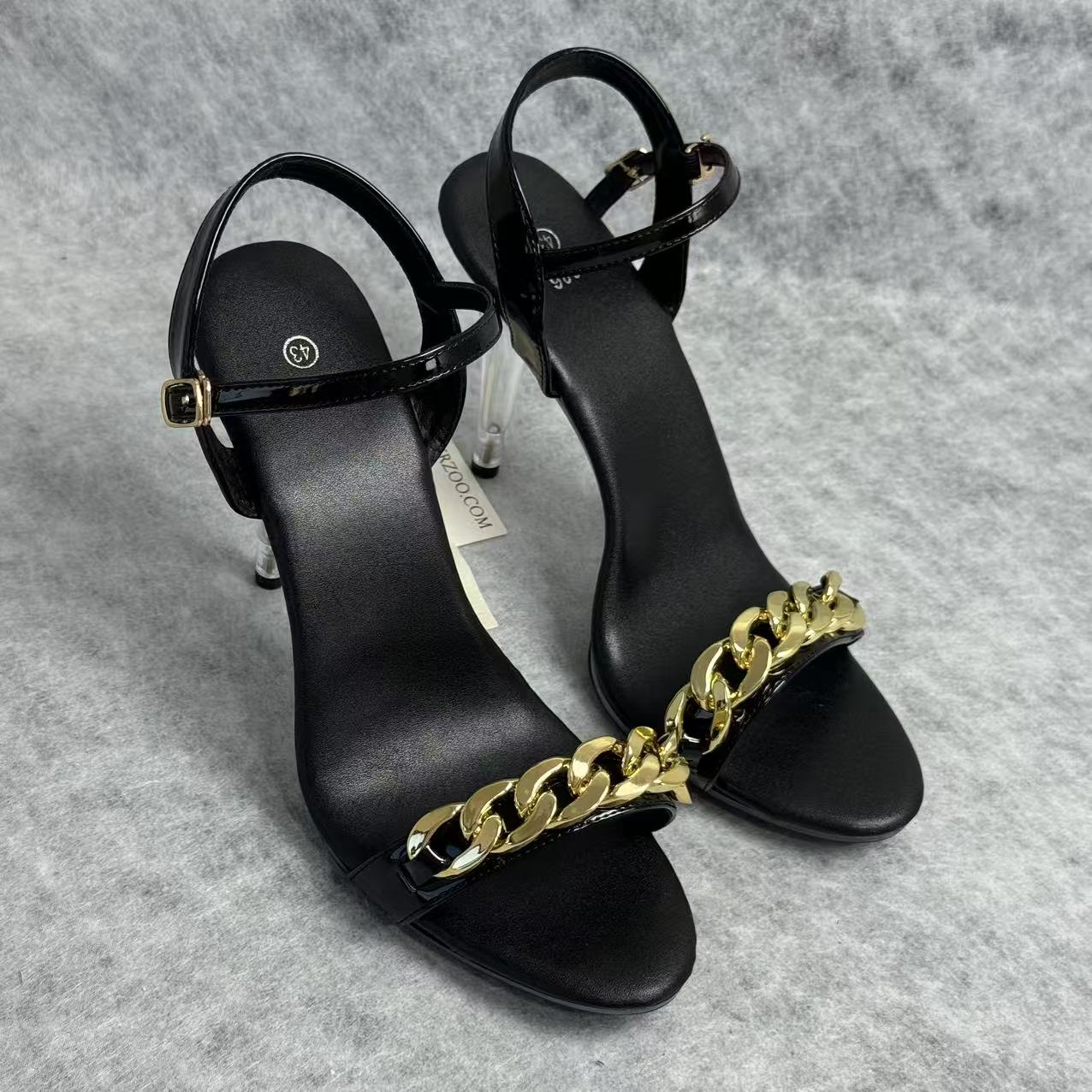 Transparent metal buckle thick heel ultra-high heel