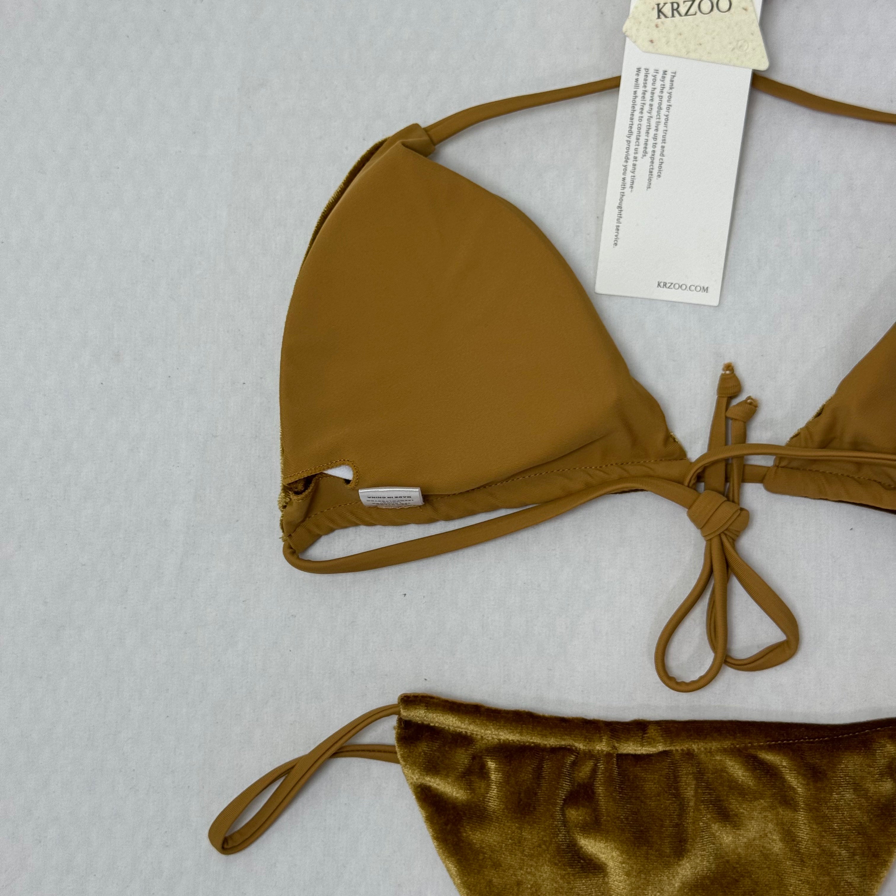 Gold velvet three-piece split bikini