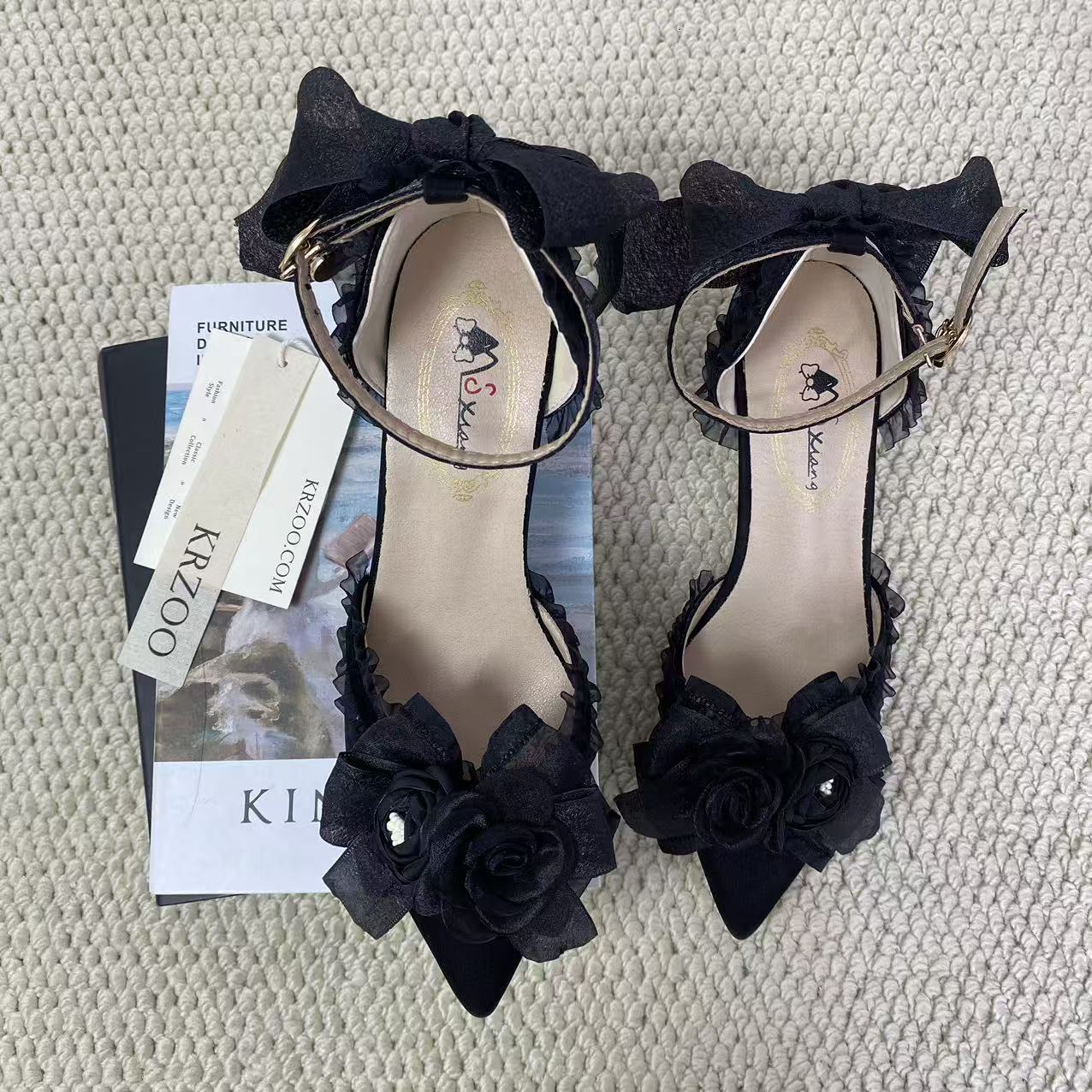 Black wedding high heels with pointed toes