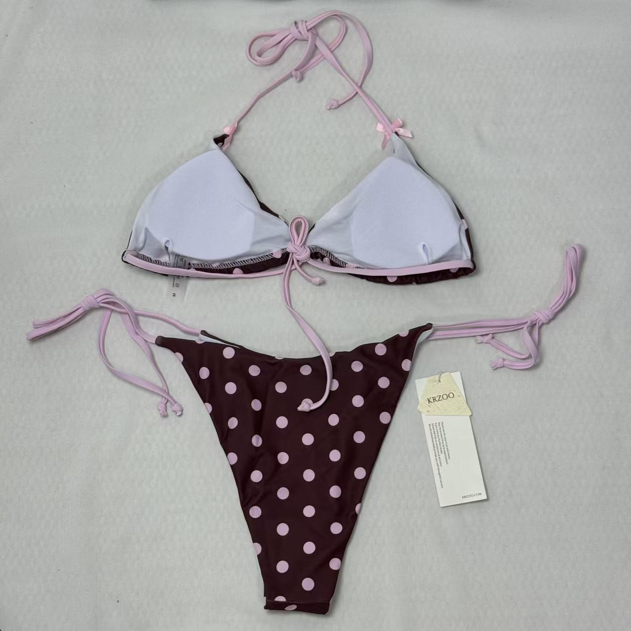 Dot-pattern two-piece strapless swimsuit