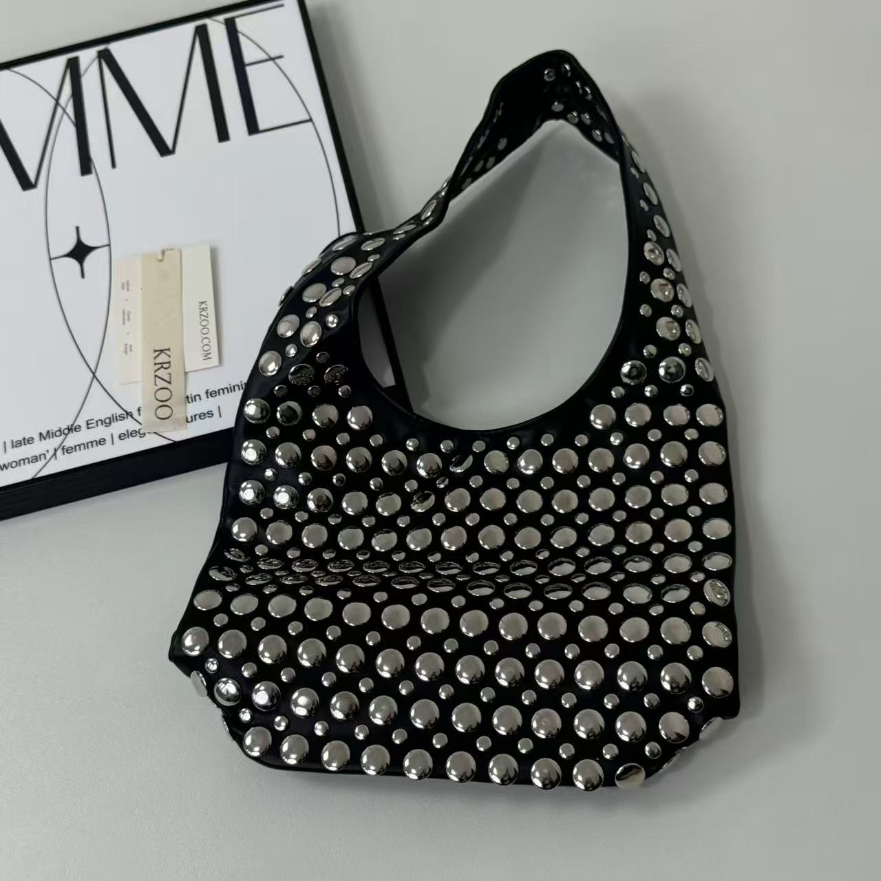 Punk rivet-studded matte shoulder bag