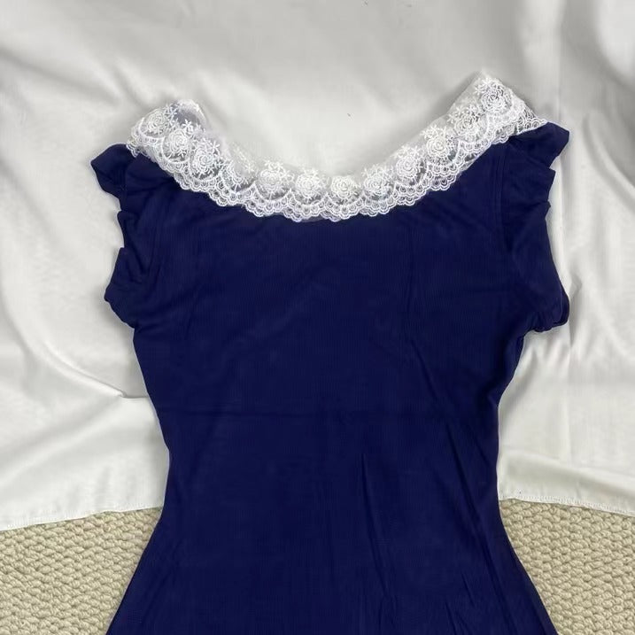 Blue Lace-Trimmed Dress