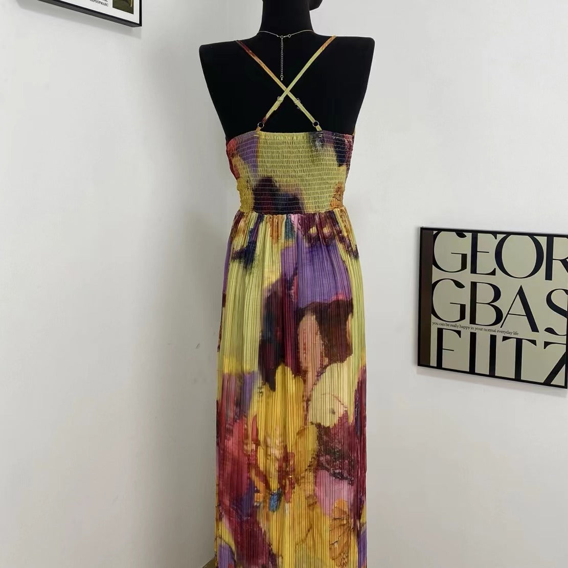 Sling Print Pleated Dress
