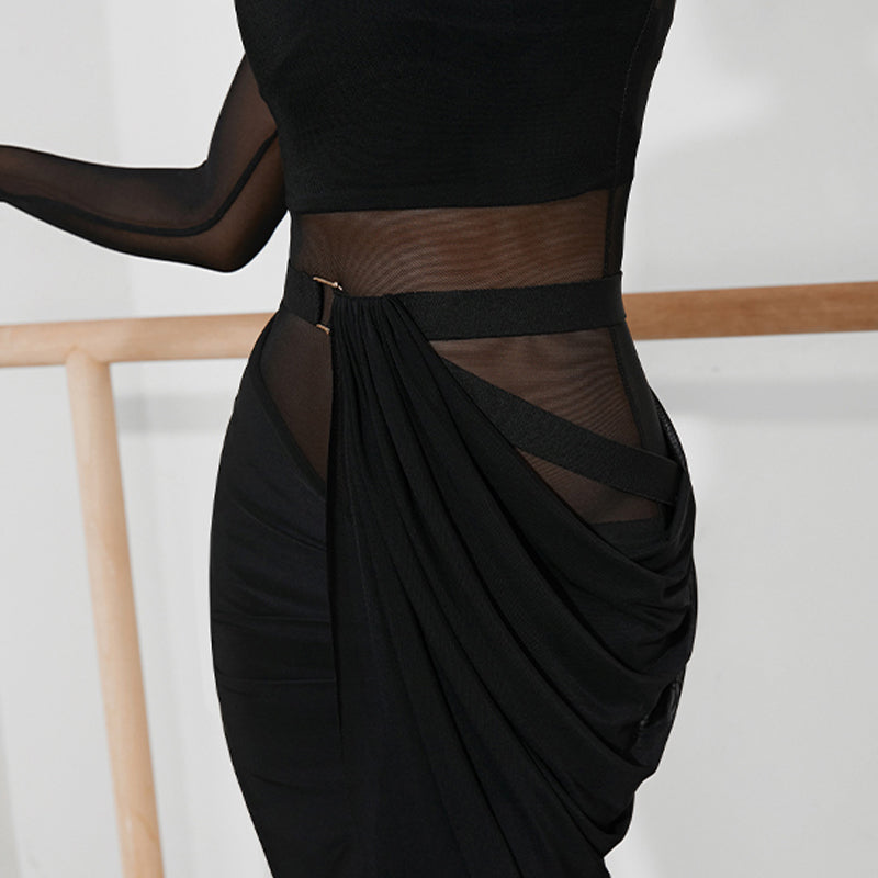 Women's Chinlon Splicing Latin Dance Dress Dance Wear Training Performance Dress