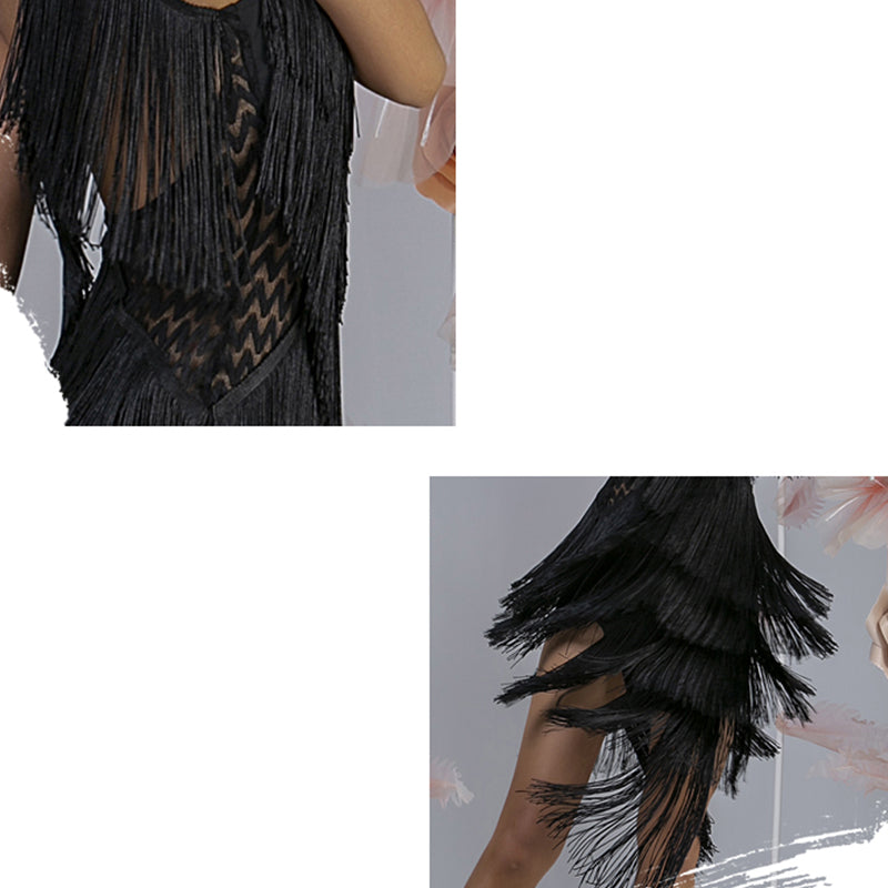 Women's Milk Silk Halter Tassel Latin Dance Dress Training Performance Dress