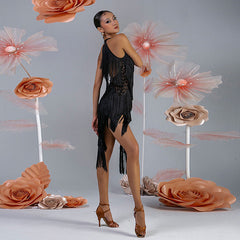 Women's Milk Silk Halter Tassel Latin Dance Dress Training Performance Dress