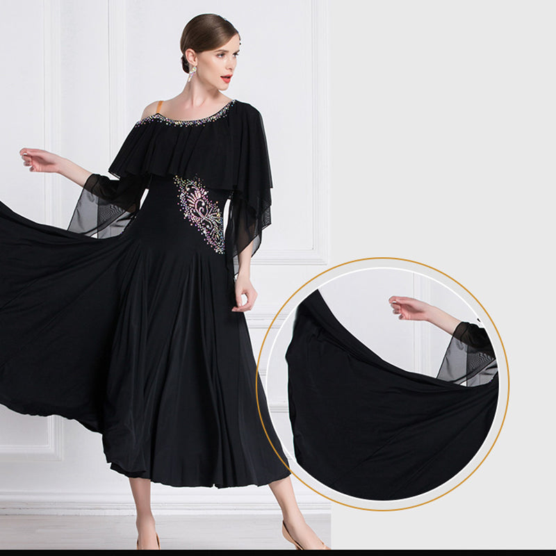 YUN Customisable-Women's Off Shoulder DiamonWaltModern Ballroom Dance Dress