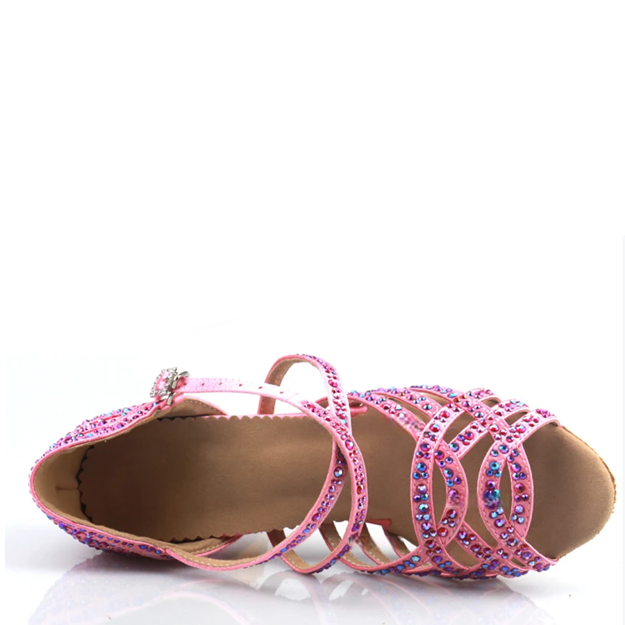 Women's Pink Sparkling Glitter Customized Heel Salsa Latin Dance Shoes Ballroom Dance Shoes