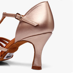 Women's Champagne Leatherette Customized Heel T-Strap Latin Dance Shoes Ballroom Dance Shoes
