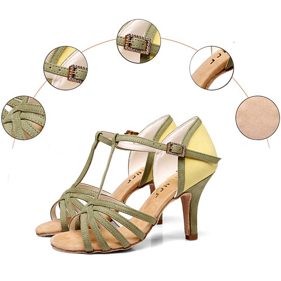 Women's Green Leatherette Customized Heel T-Strap Latin Dance Shoes Ballroom Dance Shoes