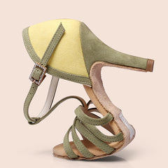 Women's Green Leatherette Customized Heel T-Strap Latin Dance Shoes Ballroom Dance Shoes