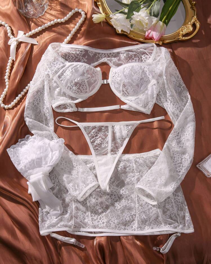 Sexy 3-Piece Lace Underwire Lingerie Set â€?Long Sleeve Babydoll