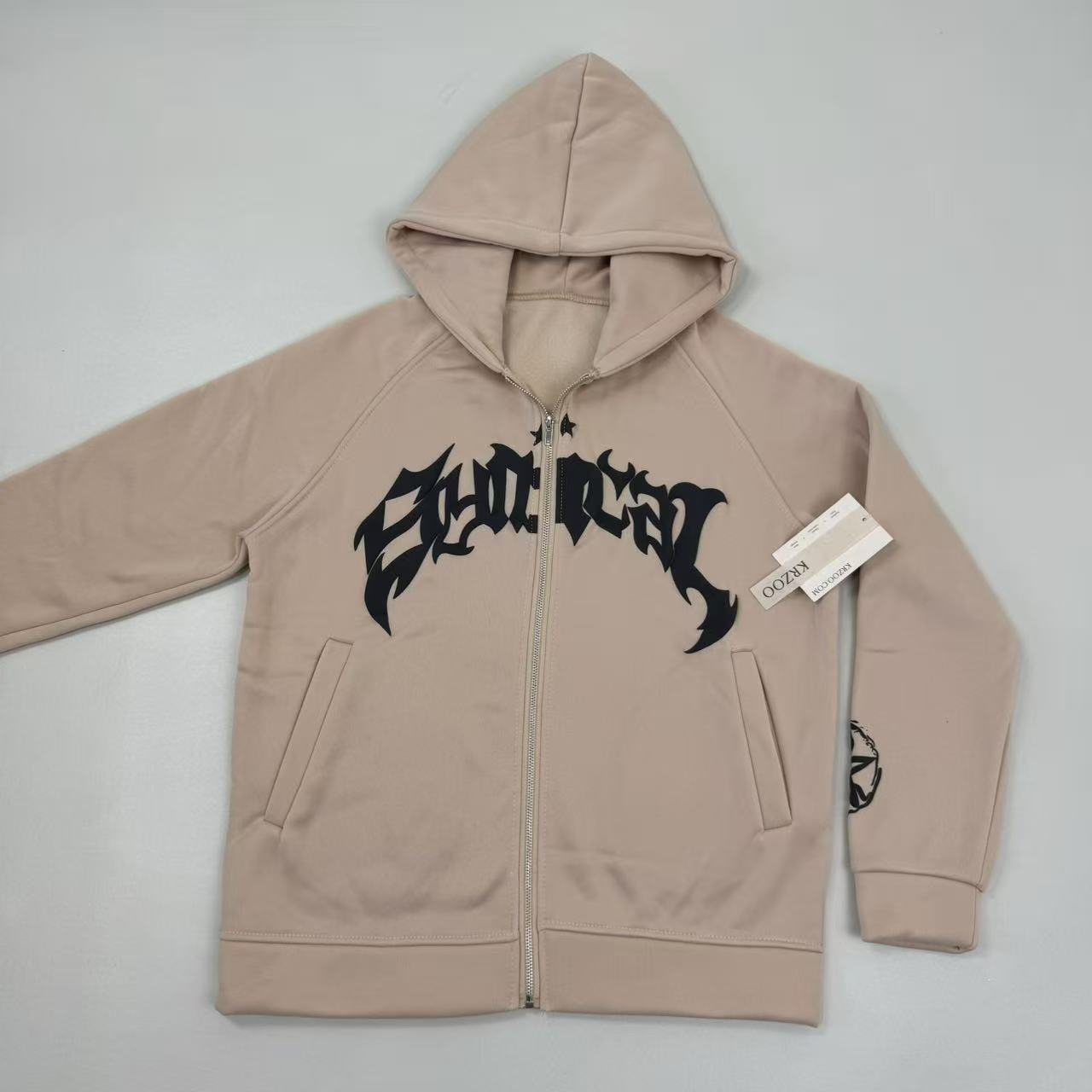 Zipper-letter star print hooded coat