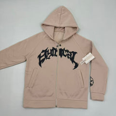 Zipper-letter star print hooded coat