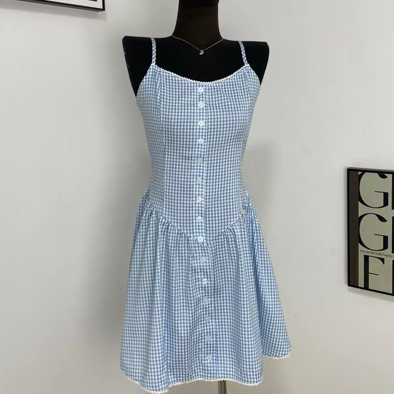 Sweet Plaid Yarn-Dyed Slip Dress
