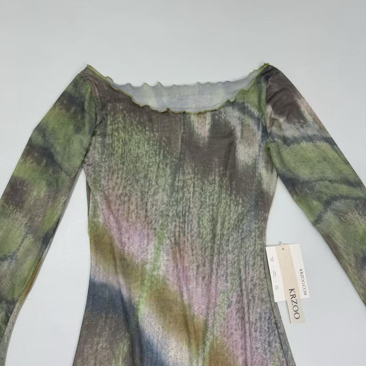 Net-silk long-sleeved flared dress