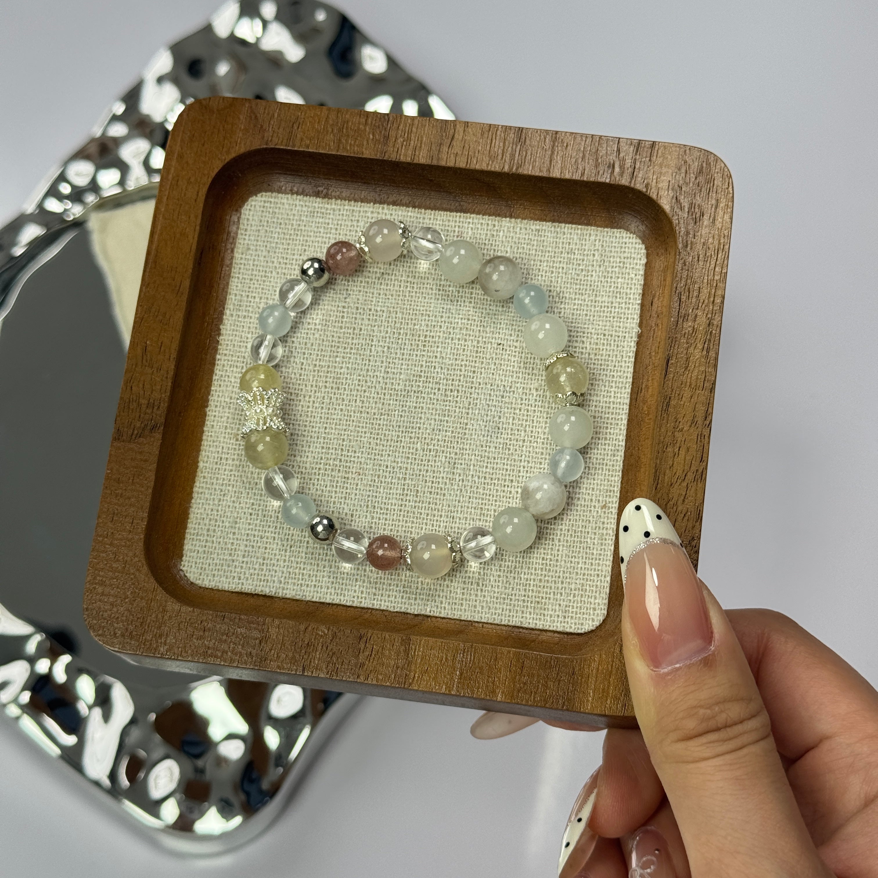 Natural Moonstone Citrine Strawberry Quartz Clear Quartz Bracelet, Handmade Healing Crystal Beaded Bracelet
