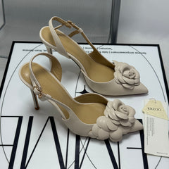 Sideless one-piece leather high-heeled shoes