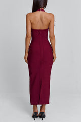 Cami Feather Cut Out Cinch Waist Bodycon Party Maxi Dresses-Red Pre Order