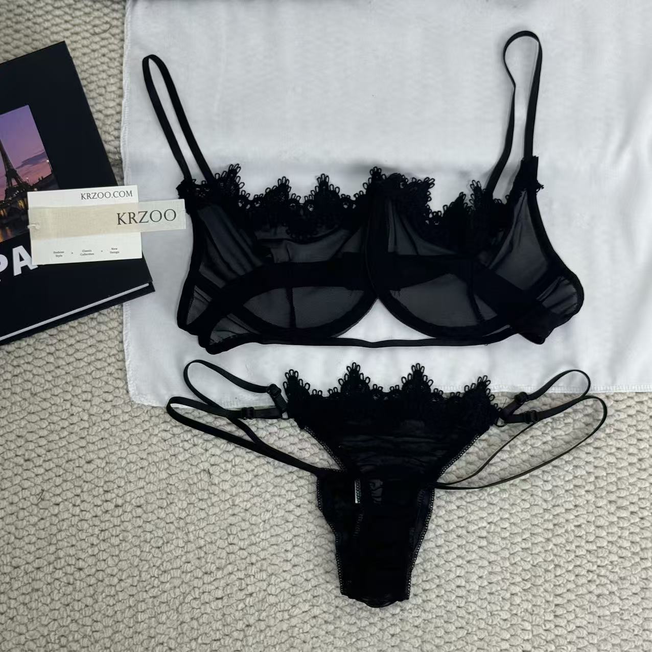 Net fabric see-through lace set