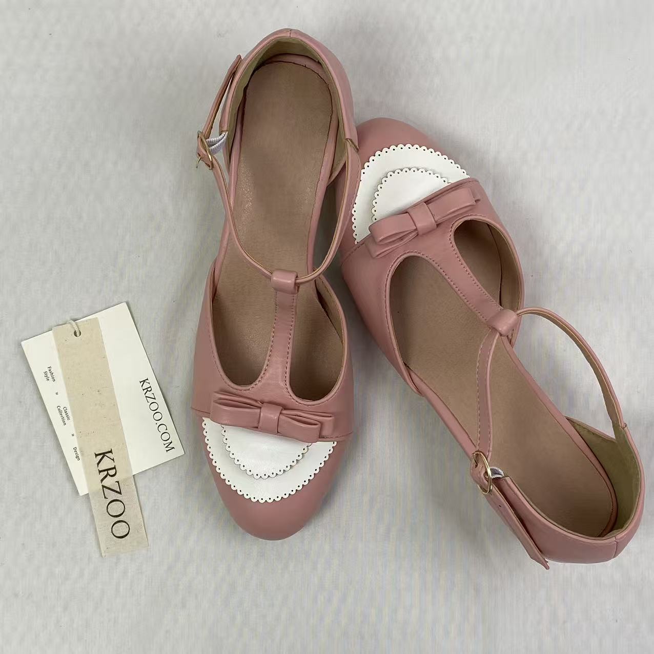 T-shaped buckle mid-calf shoes