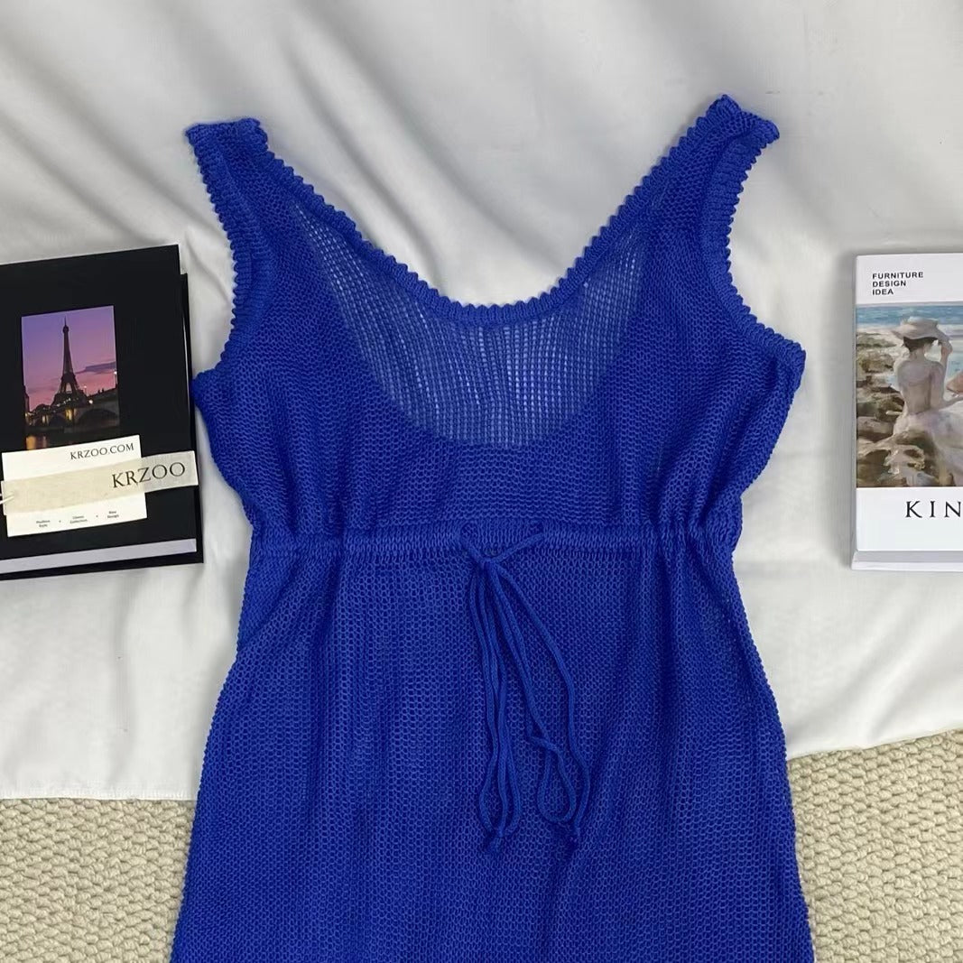 Hollow-Out Lace-Up Tassel Long Dress