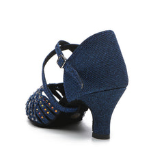 Women's Blue Satin Rhinestones Sandal Customized Heel Latin Dance Shoes Dance Heels