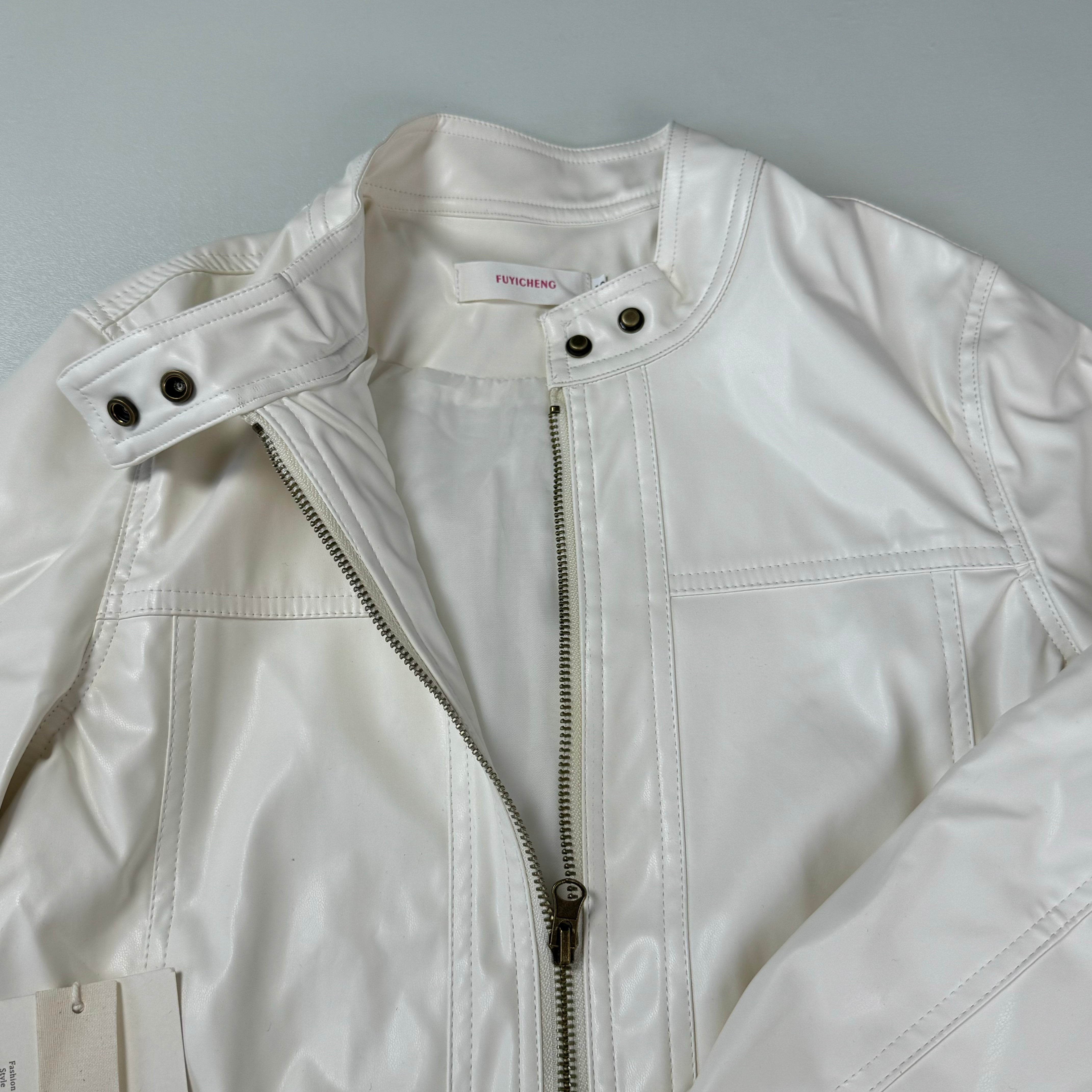 Standing collar PU leather motorcycle jacket