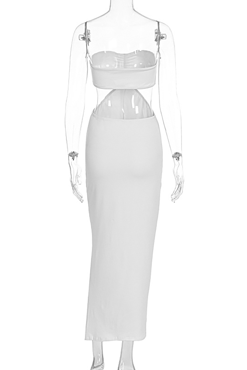 Strapless Waist Cutout Backless Solid Color Slim Fit Slit Maxi Dresses-White