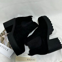 British-Style Platform Round-Toe Ankle Boots
