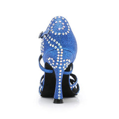 Women's Blue Rhinestone Satin Customized Heel Latin Dance Shoes