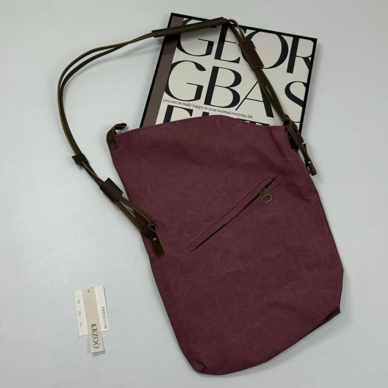 Leather strap crossbody messenger bag