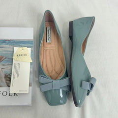 Square-Toe Bow-Accented Low-Cut Flats