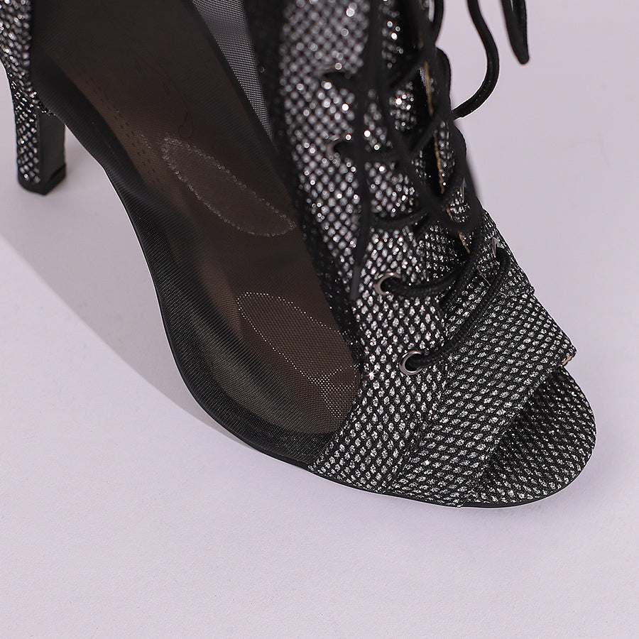 Women's 10cm Heel Rubber Sole Leatherette JazShoes Open Toe Dance Heels Boots